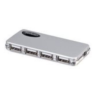 MANHATTAN Hi-Speed USB 2.0 Micro Hub 4 Ports inkl. Netzteil Kompakte Groesse ideal fuer Notebooks und PCs Ueberspannungsschutz