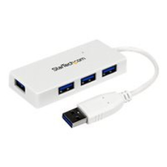 STARTECH.COM 4 Port USB 3.0 SuperSpeed Hub - Weiss - Portabler externer Mini USB Hub mit eingebautem Kabel