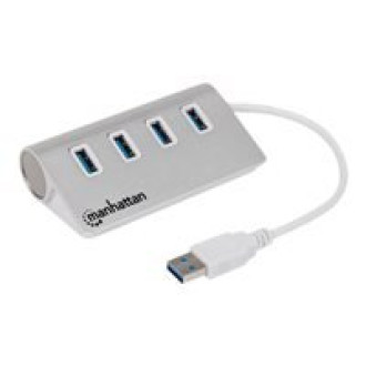 MANHATTAN 4-Port USB 3.0 Hub 4 USB 3.0 Typ A-Ports Aluminiumgehaeuse Stromversorgung ueber USB oder Netzteil