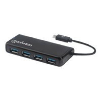 MANHATTAN 4-Port USB 3.2 Gen1 Hub USB-C-Stecker auf 4x USB-A-Buchse 5 Gbit/s Datenuebertragungsraten Strom ueber USB schwarz