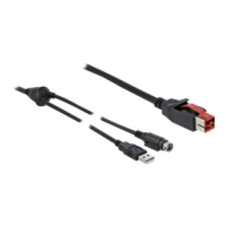 DELOCK PoweredUSB Kabel Stecker 24V zu USB Typ-A Stecker + mini-DIN 3 Pin Stecker 3m für POS Drucker und Terminals