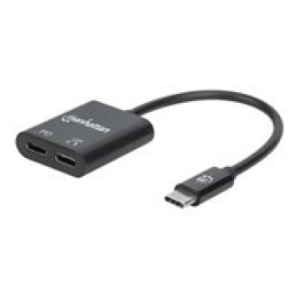 MANHATTAN USB-C Audioadapter mit Power Delivery-Ladeport USB-C Stecker auf USB-C Audioport und USB-C Power Delivery Port schwarz