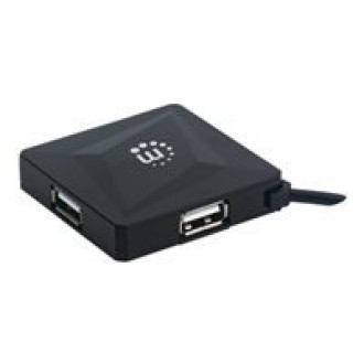 MANHATTAN 4-Port USB 2.0 Hub Vier USB Typ A-Ports integriertes USB-Kabel mit 60 cm Laenge schwarz