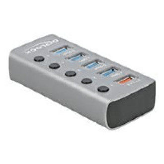 DELOCK USB 3.2 Gen 1 Hub mit 4 Ports + 1 Schnellladeport mit Schalter und Beleuchtung