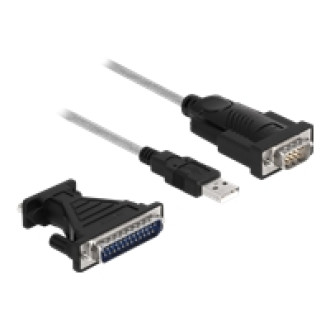 DELOCK Adapter USB 2.0 Typ-A zu 1 x Seriell RS-232 D-Sub 9 + Adapter D-Sub 25