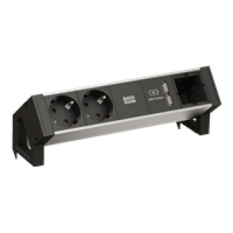 BACHMANN DESK2 ALU BLACK 2x Schutzkontakt 1x USB-Charger