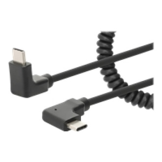 MANHATTAN Spiralkabel USB-C auf USB-C Ladekabel Stecker/Stecker 1m verknotungsfrei Winkelstecker keine Datenübertragung schwarz