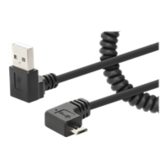 MANHATTAN Spiralkabel USB-A auf Micro-USB Ladekabel Stecker/Stecker 1 m verknotungsfrei Winkelstecker keine Datenübertragung schwarz