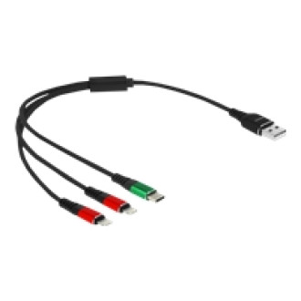 DELOCK USB Ladekabel 3 in 1 Typ-A zu 2 x Lightning / USB Type-C 30cm