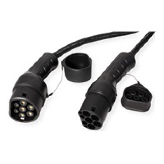 ROLINE E-Auto Ladekabel Typ2 3-phasig 480VAC 3P+N+E 32 A 22 kW Spiralkabel 3m