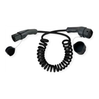 ROLINE E-Auto Ladekabel Typ2 3-phasig 480VAC 3P+N+E 32 A 22 kW Spiralkabel 7,5m
