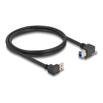 DELOCK USB 5 Gbps Kabel USB Typ-A Stecker 90 nach unten gewinkelt zu USB Typ-B Stecker mit Schraube 90 nach rechts gewinkelt 1m sw