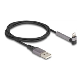 DELOCK Daten- und Ladekabel USB Typ-A zu Lightning fur iPhone iPad iPod gewinkelt mit Ständerfunktion schwarz 1,5m MFi