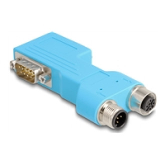 DELOCK D-Sub 9 Stecker und Buchse zu M12 Stecker und Buchse 5 pin A-kodiert CAN Bus Verteiler 90 blau