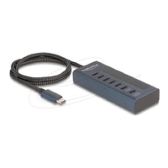 DELOCK USB 10 Gbps Hub mit 7 USB Type-C Ports davon 6 x Datenport + 1 x Daten und PD 20 Watt mit Leistungsanzeige