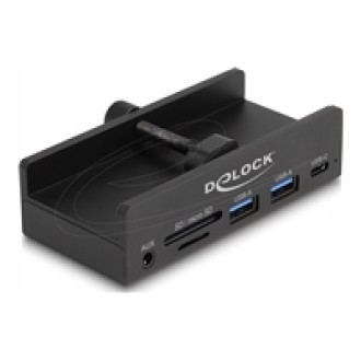 DELOCK Externer USB 5 Gbps 3 Port Hub 2 x USB Typ-A 1 x USB Type-C und 2 Slot Card Reader mit Feststellschraube
