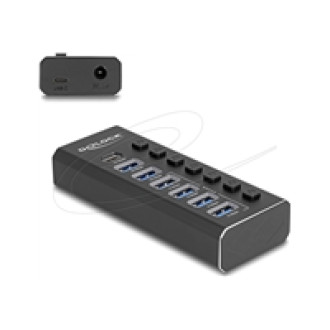 DELOCK 7 Port USB Hub mit 4 Ports 10 Gbps und 4 Schnellladeports 5 Gbps mit Schalter und Beleuchtung