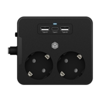 ICY BOX IB-MPS2220B-CH Doppelsteckdose mit USB Ladegeraet fuer Tisch oder Wandmontage integrierte rueckstellbare Sicherung