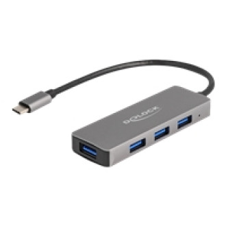 DELOCK 4 Port USB 3.2 Gen 1 Hub mit USB Type-C Anschluss - USB Typ-A Buchsen seitlich