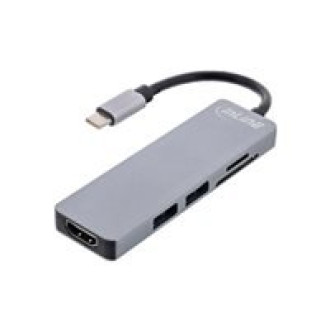 INLINE Multifunktions-HUB USB 3.2 Gen.1 2x USB-A 5Gbps HDMI 4K 30Hz mit Cardreader aluminium grau