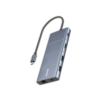 ANKER 565 USB-C Hub (11-in-1) je 1x 10Gbps USB-C & USB-A 2x USB-A 1x HDMI 1x DisplayPort 1x 100W USB-C 1x Ethernet 1x AUX 1x microSD