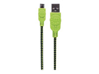 MANHATTAN Micro-USB-Kabel mit Stoffummantelung A-Stecker auf Micro-B-Stecker 1 m schwarz/gruen Blister Verpackung