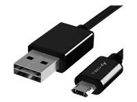 TECHLY USB2.0 Anschlusskabel schwarz 2m Stecker Typ A auf Stecker Typ Micro B verdrehsicherer Stecker