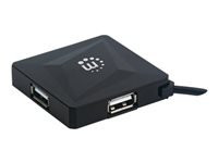 MANHATTAN 4-Port USB 2.0 Hub Vier USB Typ A-Ports integriertes USB-Kabel mit 60 cm Laenge schwarz